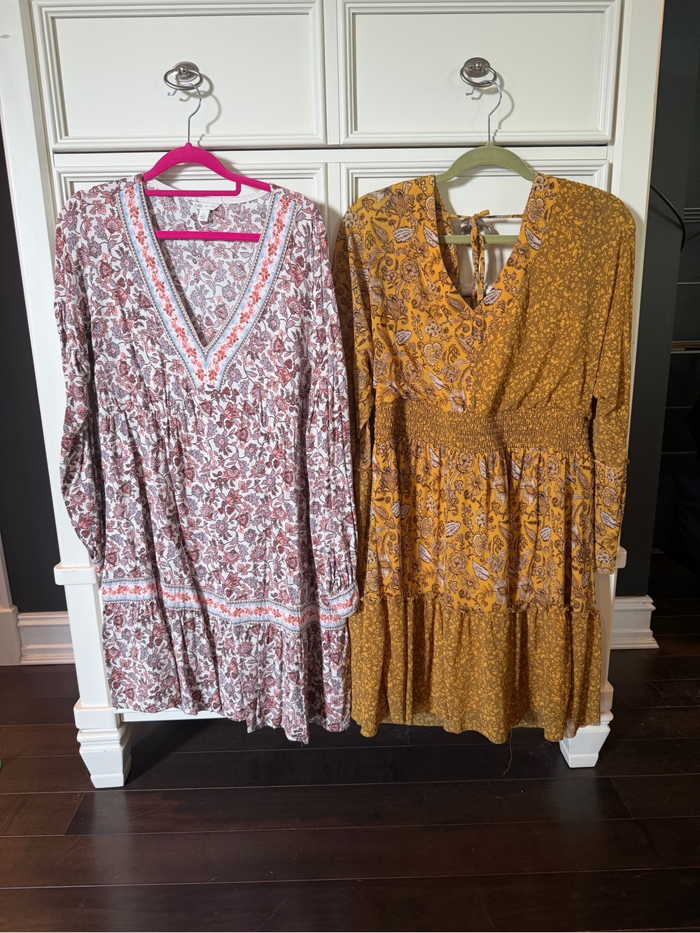 Cato Floral Long Sleeve Tiered Dresses - White & Mustard